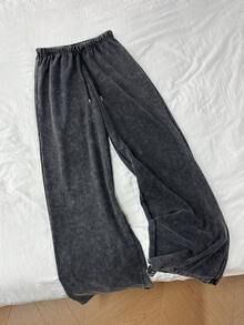 Tseoso Quần nỉ nữ ống đứng cạp thấp, chất liệu 62% cotton, họa tiết "New York" - Kiểu dáng vintage, ống rộng, có dây rút, màu đen, thích hợp cho mùa thu/đông, phong cách hip-hop, khiêu vũ, thể thao, tập gym và thời trang đường phố. - màu đen - Xem 6
