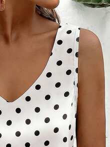 Selamara Áo tank top cổ chữ V chấm bi thời trang mới, kiểu dáng thường ngày, đa năng, bán chạy nhất dành cho nữ. - Nhiều màu - Xem 6