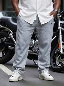 Manfinity Homme Plus Size Men's Drawstring Waist Pockets Straight Loose Casual Sweatpants - Light Grey - View 2