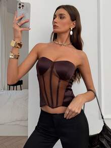Elenzga Nueva llegada Elegante top corset ajustado y sexy sin tirantes - Marrón - Ver 1