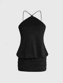 ROMWE Avant 女士性感露背吊带亮片装饰连衣裙 - 黑色 - 查看 2