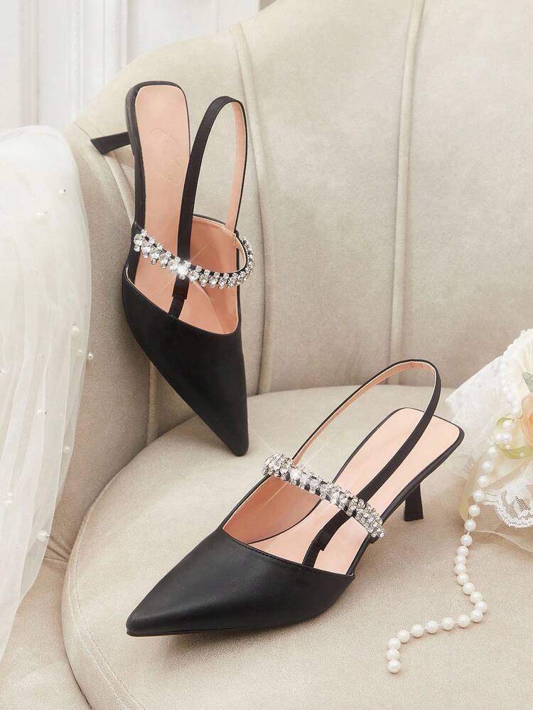 CUCCOO HITCHD Rhinestone Decor Solid Color Pointed Toe Fashionable Elegant Commuting High Heels Wedding Shoes