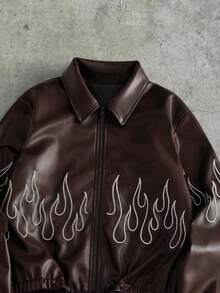 AXEPEAK Men's Fashion Commuter Flame Embroidery Jacket - Bronze - View 4