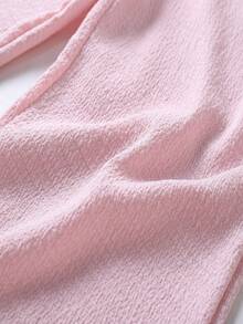 3 Stücke/Set Hosen Set für Kleine Mädchen, 3D Schleife Strick, plissierter Stoff, süßer für Ausflüge. Mehrfarbige Kombination, Apricot/Rosa/Lila, gerade Beinform vielseitig. Frühling/Sommer, reguläre Dicke bequemer Stoff. - Verschiedenfarbig - Übersicht 3