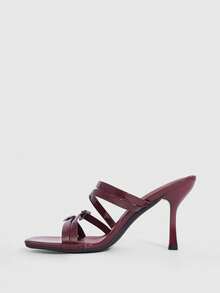 CUCCOO SZL Women Shoes Spring And Summer New Burgundy Square Toe Slender High Heel Multi-Strip With Love Buckle Women's High Heel Sandals Fashion Comfortable Versatile Sexy Party Women's Sandals Women's Shoes - Burgundy - View 4