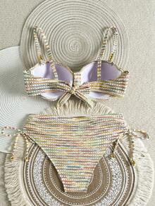 SHEIN Swim Lushore 女士新款特殊面料金属珠饰泳装套装 - 彩色 - 查看 7