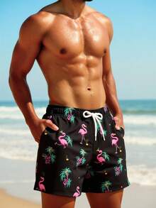 Manfinity Swimmode Men's Casual Printed Beach Shorts - Black - View 5