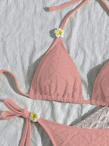Swim Mod Women's Yellow Special Fabric Bikini Two Pieces Swimwear, Beach Party & Holiday - Baby Pink - View 4