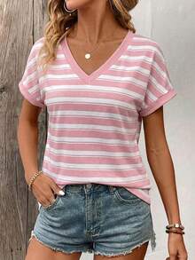 Selamara New Arrival Women's Fashion Casual Versatile Striped V-Neck T-Shirt - Multicolor - View 4