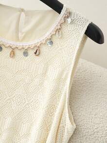 GlowEve 2026春夏新款女士网纱蕾丝钩花贝壳边无袖度假连衣裙 - 杏色 - 查看 5