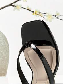 SHUZIA 女士舒适方头粗跟人字拖凉鞋 - 黑色 - 查看 6