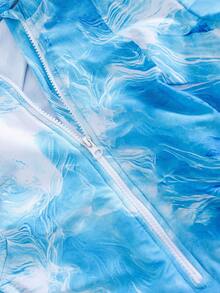 Swim Mulvari Blue & White Long Sleeve, Long Pants, Skirt 3-Piece Starfish & Wave Print Casual Beach Swimwear For Women, Spring/Summer - Blue and White - View 6