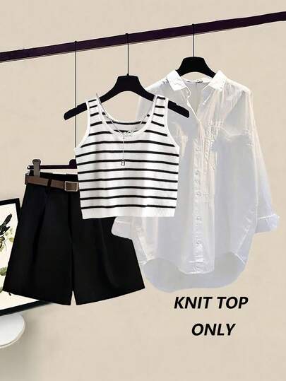 GlowEve 女士休闲百搭条纹无袖针织上衣，夏季