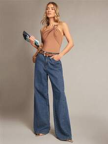 Hauture Women's Strappy Asym Bodysuit With Hardware Detail - Brown - View 6