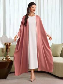 SHEIN Najma Women's Color Block Open Front Casual Abaya, Versatile For Daily Wear - Redwood - View 3