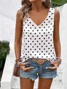 Selamara Áo tank top cổ chữ V chấm bi thời trang mới, kiểu dáng thường ngày, đa năng, bán chạy nhất dành cho nữ. - Nhiều màu - Xem 5