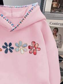 Resyla Plus Size Casual Colorblock Embroidered Floral Sweatshirt Sweatshirt, Autumn/Winter - Multicolor - View 4