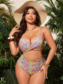 Slaydiva 大码女式两件套时尚优雅沙滩装/泳装套装 - 彩色 - 查看 5