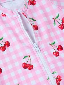 Emery Rose Kids Emery Rose Kids 女童樱桃格子印花拉链长袖连体泳衣 夏季假日 - 粉色 - 查看 3