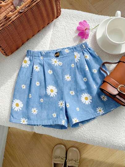Young Girl Woven Contrast Color Casual Shorts