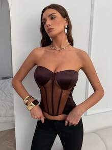 Elenzga Nueva llegada Elegante top corset ajustado y sexy sin tirantes - Marrón - Ver 3