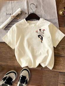 DrmWander Women's T-Shirt, Casual Street Style Graphic Short Sleeve T-Shirt, Cute Summer Top - Apricot - View 2