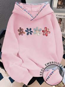 Resyla Plus Size Casual Colorblock Embroidered Floral Sweatshirt Sweatshirt, Autumn/Winter - Multicolor - View 1