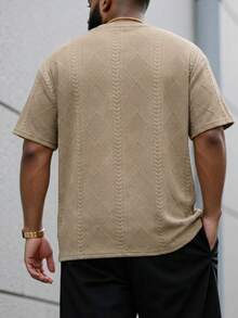 Manfinity Homme Camiseta casual de manga corta con estampado de letra California, cuello redondo, para hombres de talla grande, para ocasiones informales - Caqui - Ver 2
