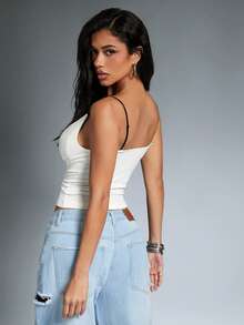 Denimoi Lace Trim Ribbed Cami Top Sexy Tops GNO Date Night Concert Outfits Y2K Fashion It Girl - White - View 5