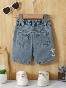 Toddler Boys' Casual Fashionable Minimalist Distressed Washed Denim Shorts - Light Wash - View 2