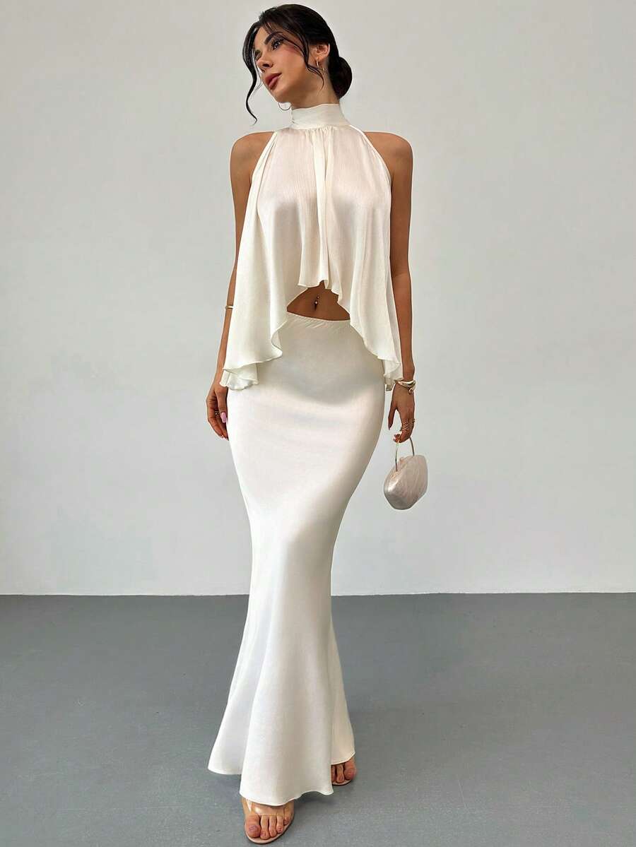 Firerie Elegant Tie-Up Back Ruffle Chiffon Blouse For Women - Apricot - View 1