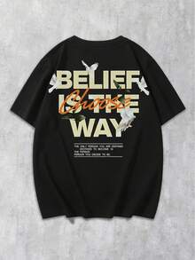 Manfinity LEGND 男士标语鸽子印花圆领短袖休闲T恤 - 黑色 - 查看 1