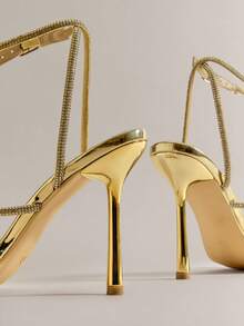 SHUZIA Women's Cross Straps Rhinestone Ankle Strap Dressy High Heels Wedding Shoes For Christmas Valentine's Day - Champagne - View 5