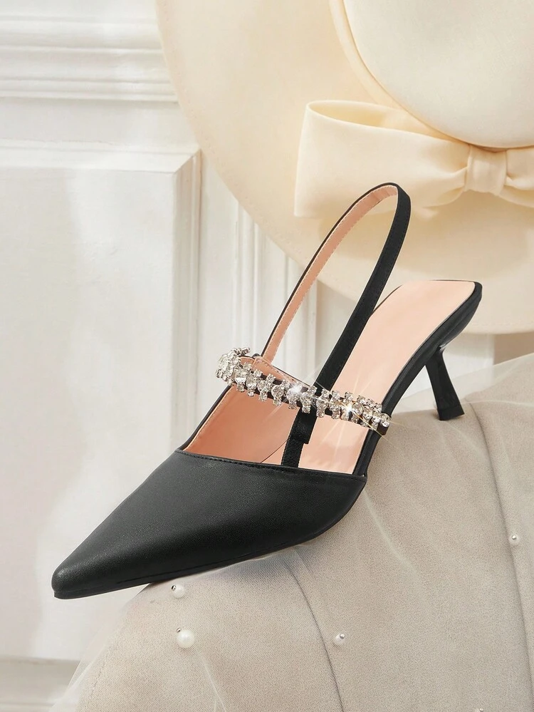 CUCCOO HITCHD Rhinestone Decor Solid Color Pointed Toe Fashionable Elegant Commuting High Heels Wedding Shoes