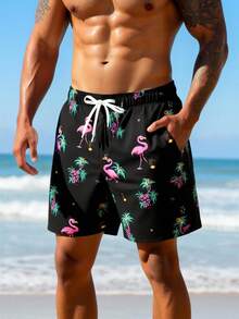 Manfinity Swimmode Men's Casual Printed Beach Shorts - Black - View 4