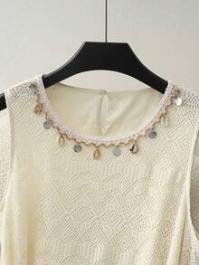 GlowEve 2026春夏新款女士网纱蕾丝钩花贝壳边无袖度假连衣裙 - 杏色 - 查看 3