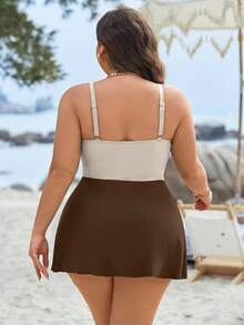 Swim Lushoire 2026 New Arrival Summer Beach Casual Colorblock Minimalist Plus Size Square Neck One-Piece Swimsuit - Multicolor - View 2