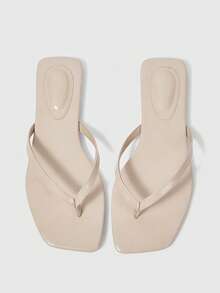 Sleekvia Women Shoes Square Toe Flat Bottom Apricot Flip-Flop Belt Foot Strap Fashion Casual Comfort Daily Versatile Women's Flat Bottom Slippers Sandals Flip-Flops - Stone color - View 5