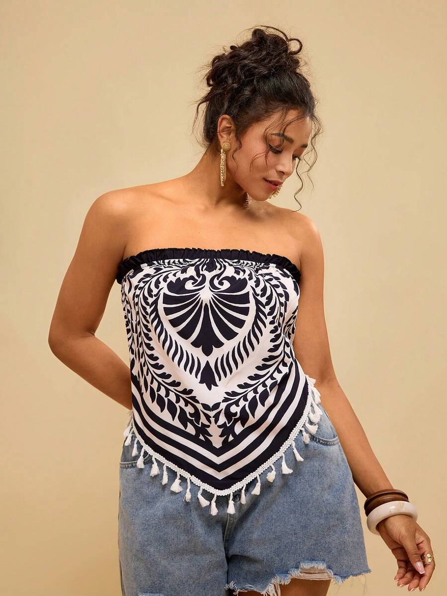 Travachic Áo quây kiểu retro dành cho nữ cỡ lớn đi nghỉ mát - màu đen - Xem 1