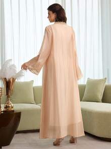 Al Najma Áo khoác cardigan tay dài dáng rộng kiểu nghỉ dưỡng với lớp ren phủ ngoài - trái cam - Xem 6