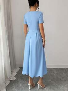 Elenzga Women's Summer Scoop Neck Embroidered Short Sleeve Dress - Baby Blue - View 2