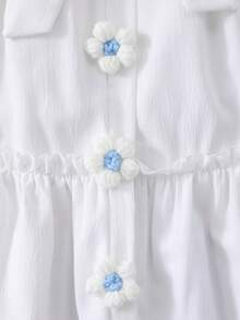 SHEIN Váy tay bồng in hoa cài nút cho bé gái kèm thắt lưng - trắng - Xem 7