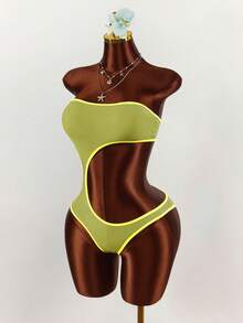 Amplova 1 pièce Maillot de bain une pièce sexy et échancré dans le dos pour femmes, avec des couleurs contrastées, convient pour la plage, les vacances, le printemps/été - Multicolore - Voir 5