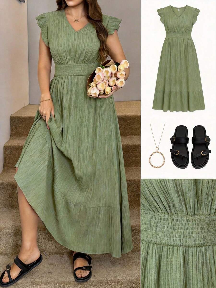 SHEIN LUNE Váy dài vải họa tiết cỡ lớn cho nữ, váy mùa hè, trang phục tốt nghiệp ngày 4 tháng 7 màu trắng