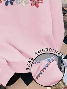 Resyla Plus Size Casual Colorblock Embroidered Floral Sweatshirt Sweatshirt, Autumn/Winter - Multicolor - View 3