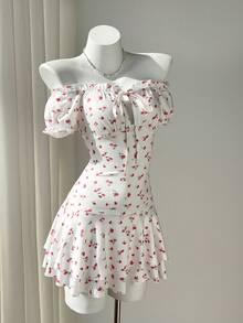 Elamini Women's Floral Off-Shoulder Ruffle Hem Mini Dress - Multicolor - View 6