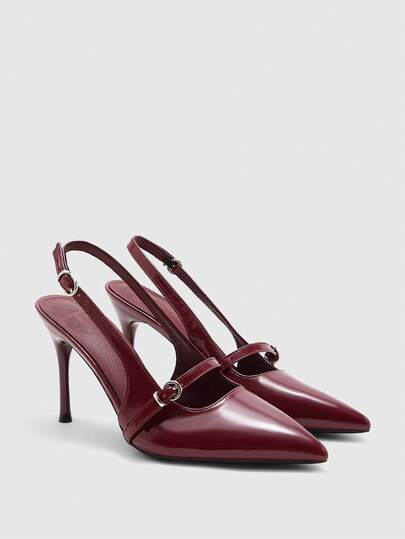 CUCCOO BIZCHIC Women Shoes New French Sexy Closed Toe Burgundy Fashion Low Vamp Thin High Heel Slingback High Heels Party Dating Simple Commuter Women's High Heel Shoes