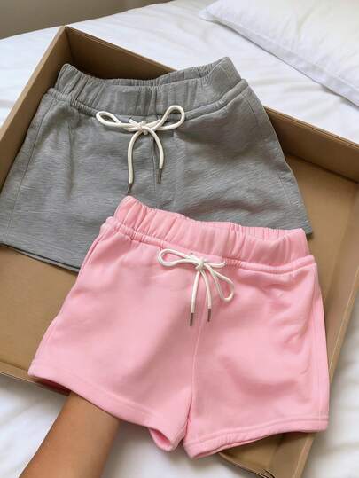 CovetEZ 2/Pack Women's Casual Outfits For Best Friends, 2026 New Style, Home Casual Gray And Pink, Basic Casual Versatile Fashion Loose Casual Versatile Sweatshirt, Comfortable Casual Shorts, Two-Piece Best Friends Outfit