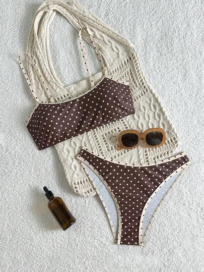 Swim Mod 女士波点印花细肩带露背两件套泳衣，夏季海滩度假装