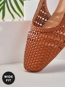 SHUZIA Ladies Wide-Fit Elegant Crochet Woven PU Slingback Mules - Mocha Brown - View 8